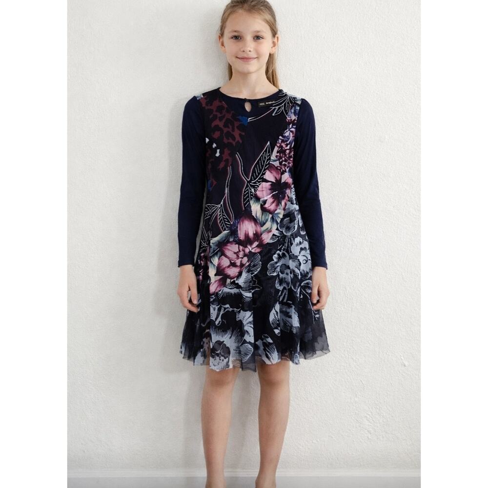 Desigual Navy Floral Girls Kids Dress 11/12